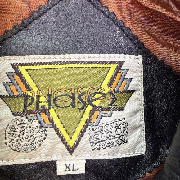Vtg. Phase 2 Jacket Men's XL Black Leather Bomber Zip Pockets Flight Biker - Picture 11 of 15